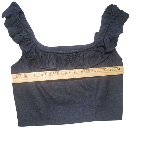 Express Linen-Blend Ruffle Cutout Back Peplum Tank Womens XS Black Top 028631050 - Picture 9 of 10